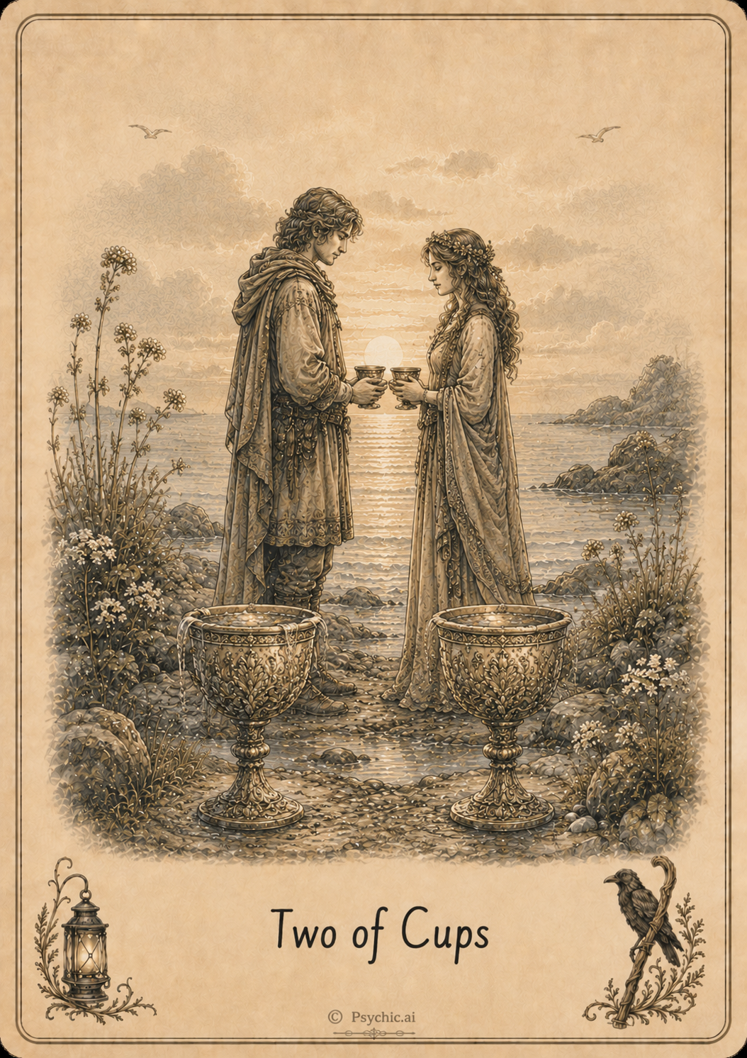 Two of Cups tarot card illustration